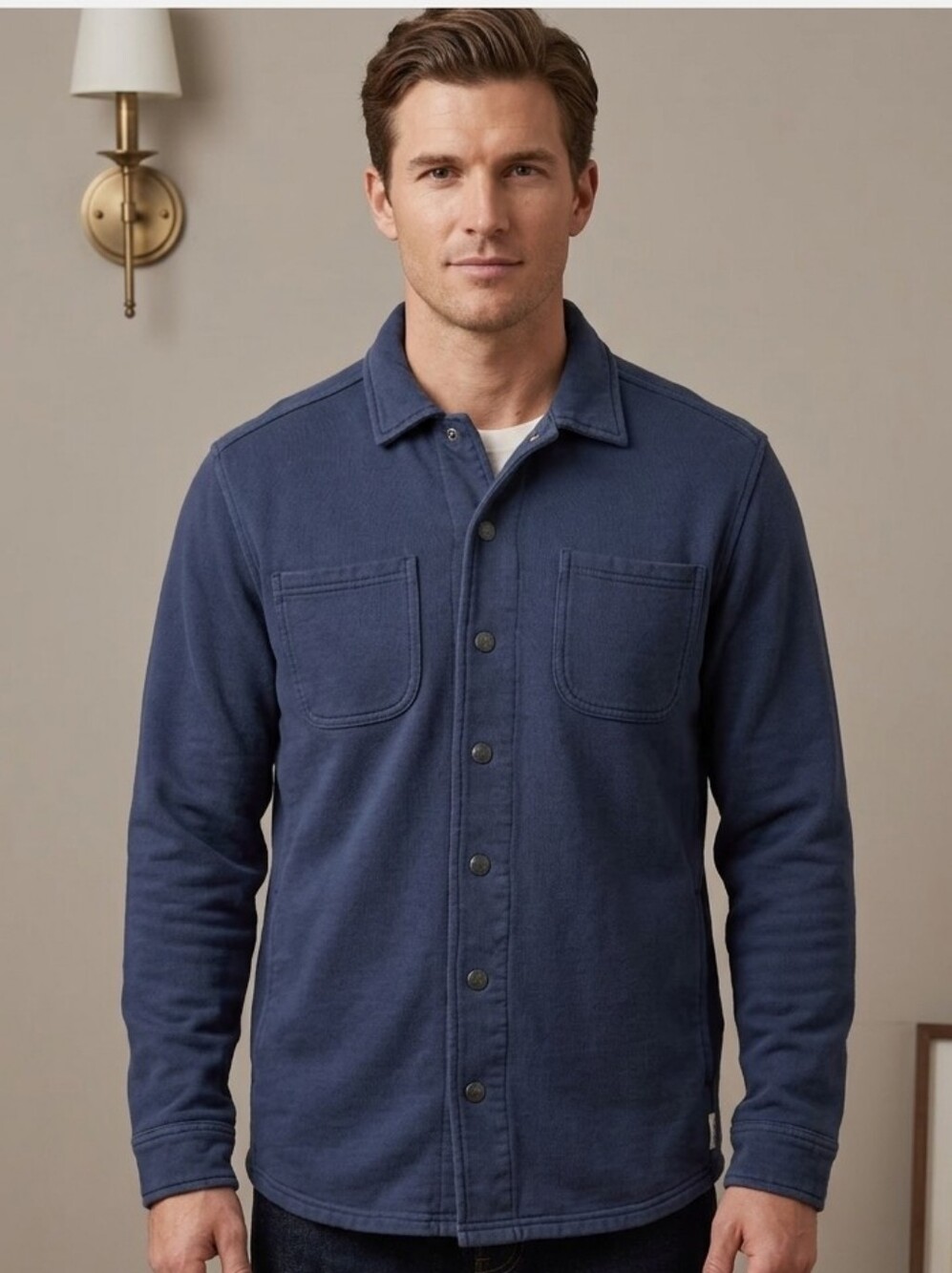 Pact  100% Organic Cotton Men's Blue Button-Front Shirt Jacket Med